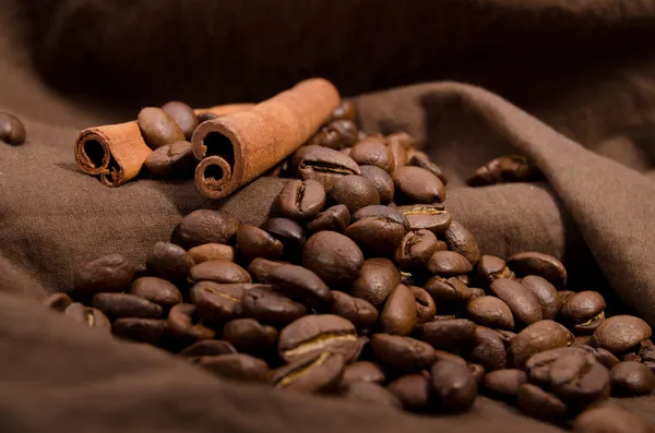 Granos de café y canela — Foto de Stock