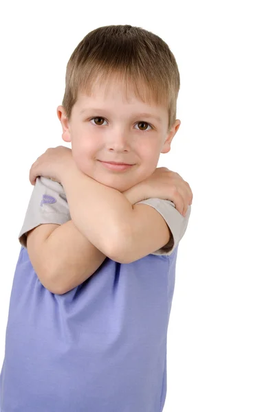 Retrato de feliz alegre lindo menino isolado no branco — Fotografia de Stock