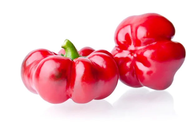 Hermosos chiles rojos jugosos aislados sobre fondo blanco — Foto de Stock