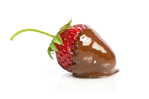 Red sweet strawberry in chocolate isolated on white background — Stock Photo, Image