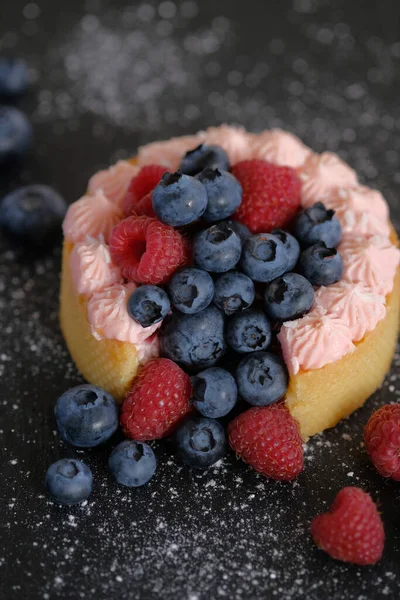 케익이야 맛있는 타르트 빌베리 라즈베리 딸기를 스톡 사진