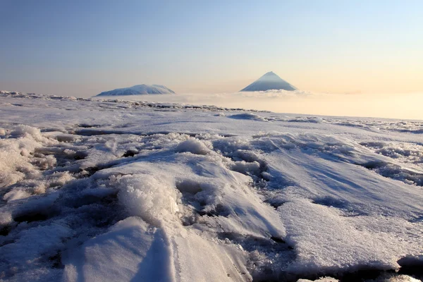 Ploskaya dal'niaya 火山和 kluchevskoy 火山. — 图库照片