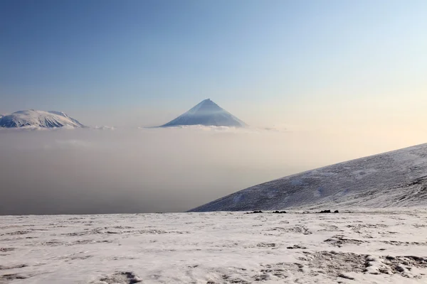 Плоская Дальная сопка и Ключевский вулкан . — стоковое фото