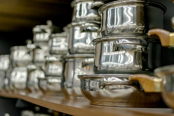 Stainless steel pots — Stock Photo, Image