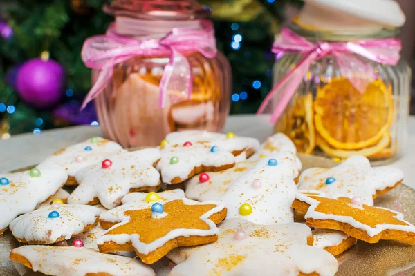 Close View Plate Tasty Christmas Cookies Wooden Table — Stock Photo, Image