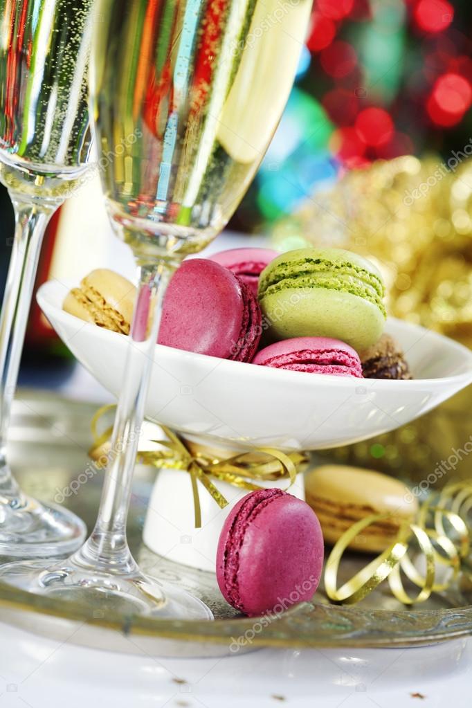 Colorful macaroons and Champagne