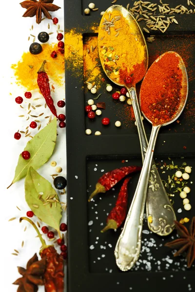 Spices border.Isolated on white — Stock Photo, Image