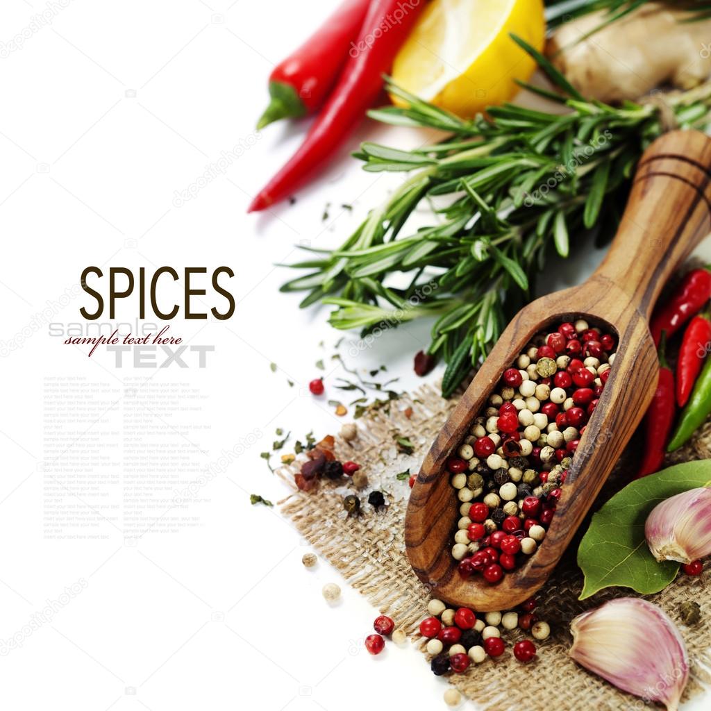 Spices on a wooden board