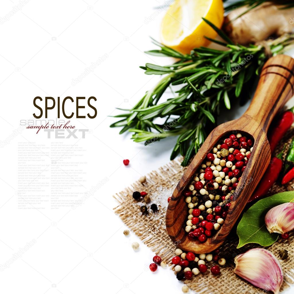 Spices on a wooden board