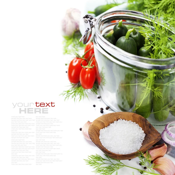 Preparing preserves of pickled cucumbers and tomatoes — Stock Image Preparing preserves of pickled cucumbers and tomatoes Stock Photo