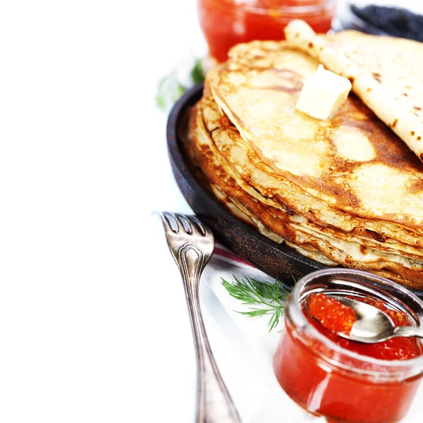 Pancakes with red caviar — Stock Photo, Image