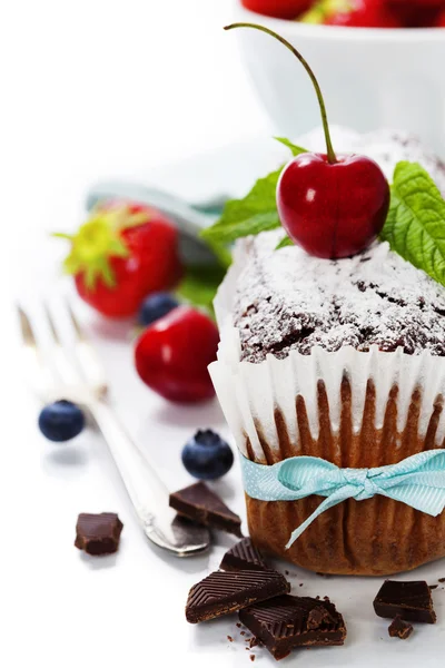 Bolo de chocolate com baga fresca — Fotografia de Stock