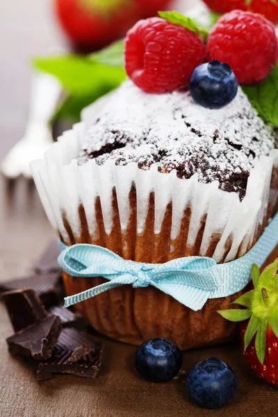 Bolo de chocolate com baga fresca — Fotografia de Stock