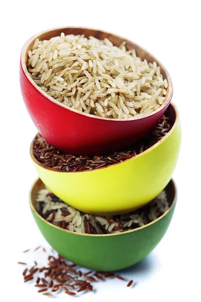 Bowls of uncooked rice — Stock Photo, Image