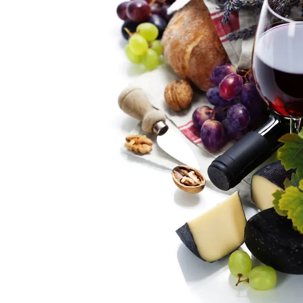 Wine, grape and cheese — Stock Photo, Image