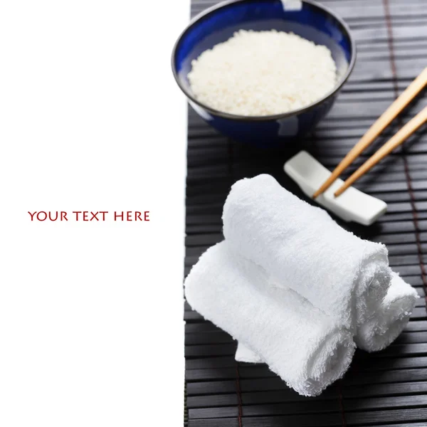 Chopsticks, rice and towels — Stock Photo, Image