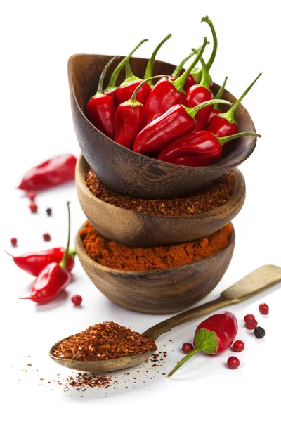 Chilipepertjes met kruiden en specerijen — Stockfoto