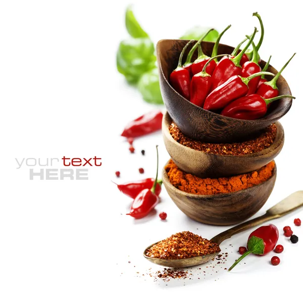 Chili peppers with herbs and spices — Stock Photo, Image
