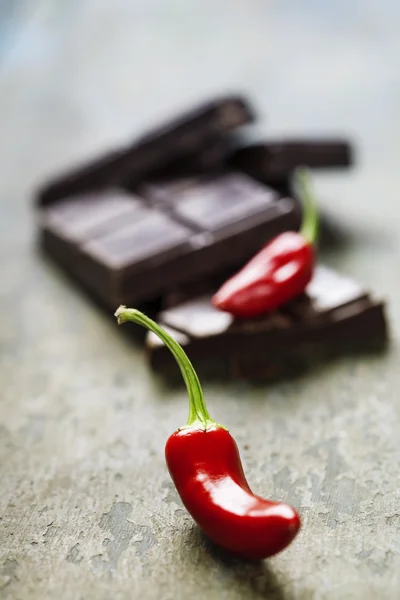 Dark chocolate with chilli pepper - sweet food — Stock Photo, Image