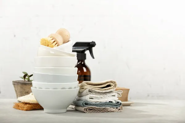 Zero waste home kitchen cleaning concept, copy space