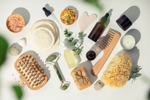 Conceito de cosméticos ecológicos naturais, flat lay — Fotografia de Stock