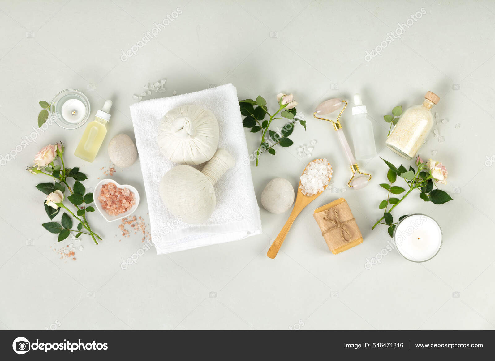 Spa massage Aromatherapy body care background, flat lay — Stock