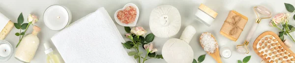 Spa massage Aromaterapi kroppsvård bakgrund, platt låg — Stockfoto