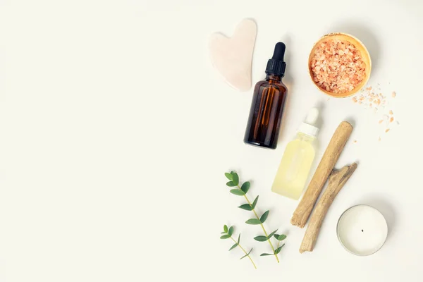 Produtos Naturais Cuidados Pele Sobre Fundo Branco Flat Lay Conceito — Fotografia de Stock