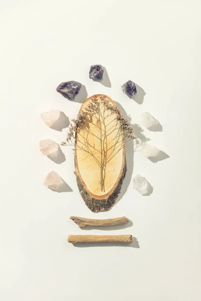 Gemstones Minerals Healing Herbs Relax Meditation Magic Healing Stones Crystal — Stock Photo, Image