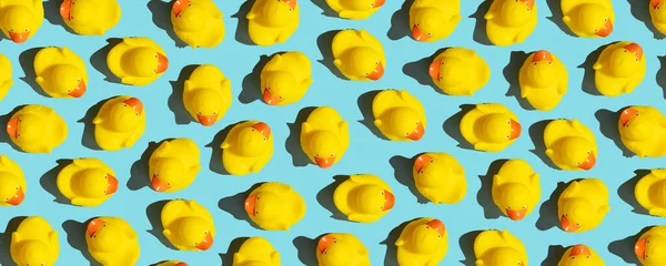 Trendy Pop Art Design Yellow Rubber Duck Pattern Top View — Stock Photo, Image