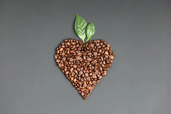Kalp Şeklinde Kahve Çekirdekleri Koyu Gri Arka Planda Taze Arabika — Stok fotoğraf
