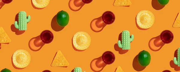 Mexican Style Pattern Orange Background Mexican Food Concept Restaurant Menu — Foto Stock