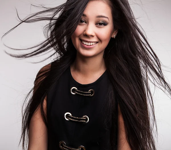 Young Beautiful Eastern Girl In Elegant Black Dress — Stock Photo, Image