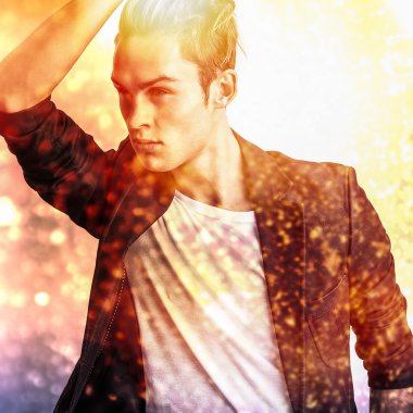 çok renkli dijital boyalı görüntü zarif genç yakışıklı bir adam portresi.