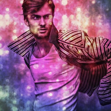 zarif genç yakışıklı bir adam...çok renkli dijital görüntü portre erkek yüz boyalı..