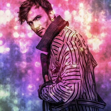 zarif genç yakışıklı bir adam...çok renkli dijital görüntü portre erkek yüz boyalı..