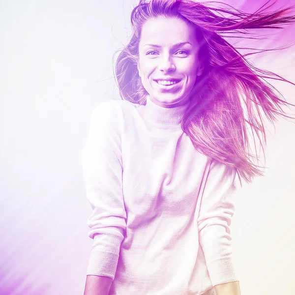 Beautiful fashion woman. Color face pop art photo toned pink. — Stock Photo, Image