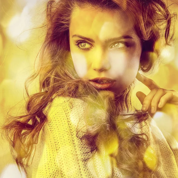 Young sensual model girl. Multicolored face art studio photo. — Stock Photo, Image