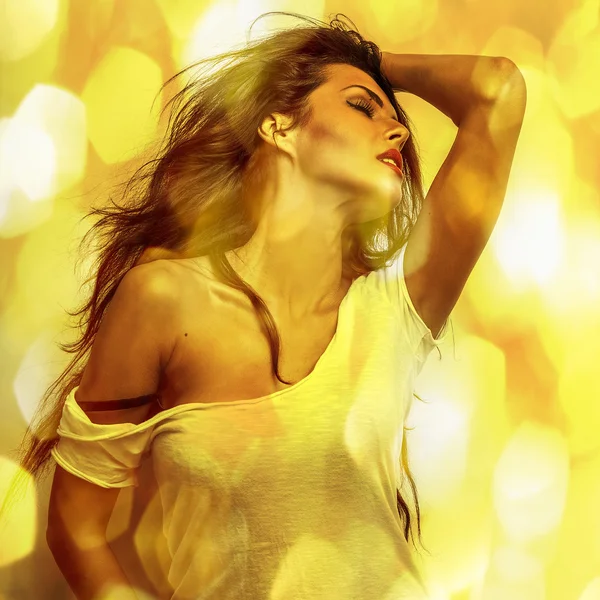 Young sensual romantic beauty woman. Multicolored pop art style photo. — Stock Photo, Image