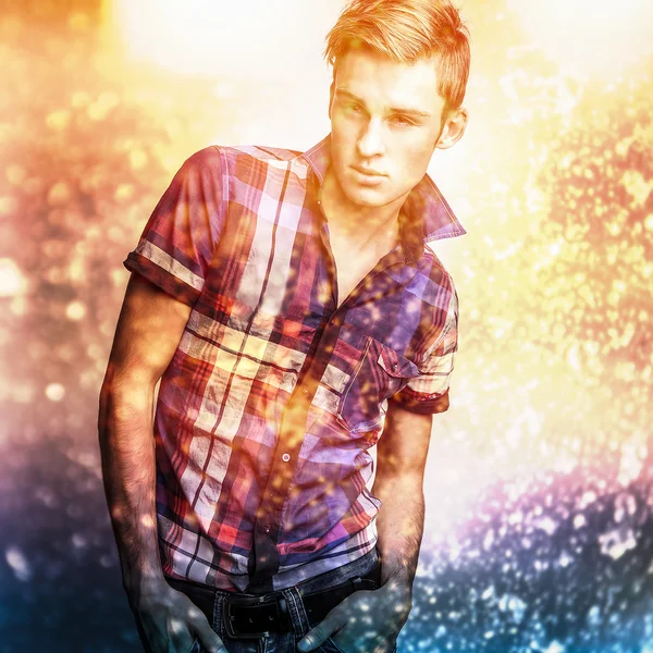 Immagine digitale multicolore ritratto dipinto di elegante giovane bell'uomo . — Foto Stock