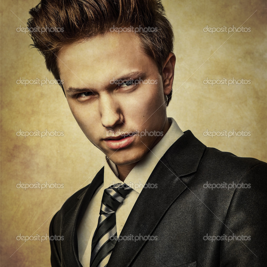 Elegant Young Handsome Man In Costume Grunge Style Digital