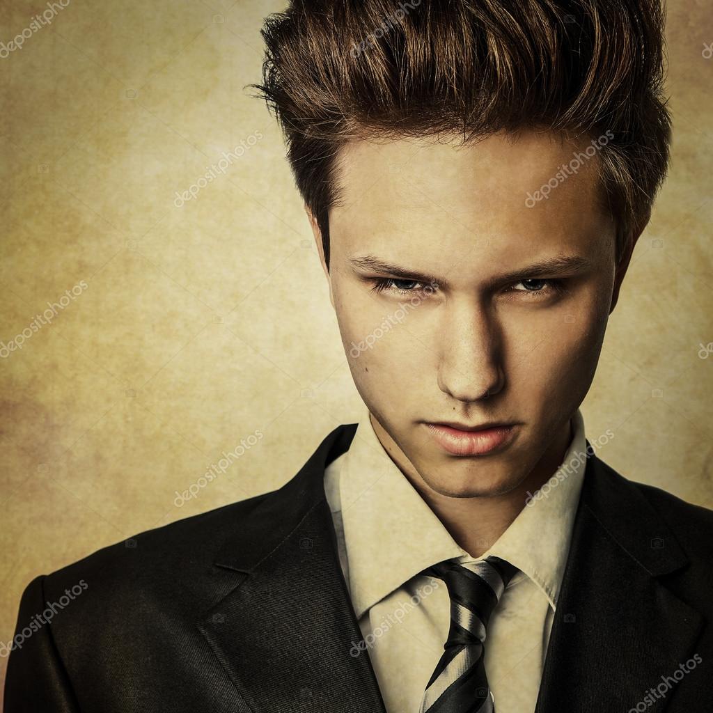 Elegant Young Handsome Man In Costume Grunge Style Digital