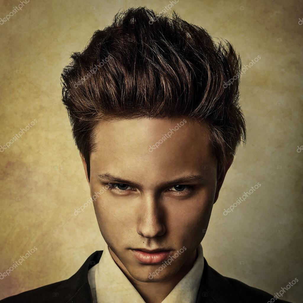 Elegant Young Handsome Man In Costume Grunge Style Digital