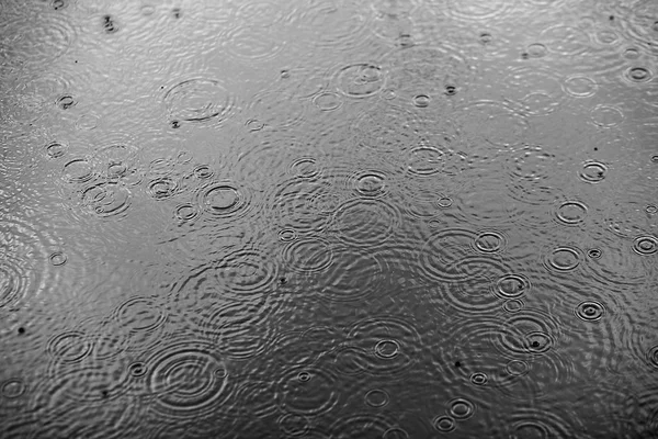 Gotas de lluvia cayendo sobre agua clara. Foto de fondo . — Foto de Stock