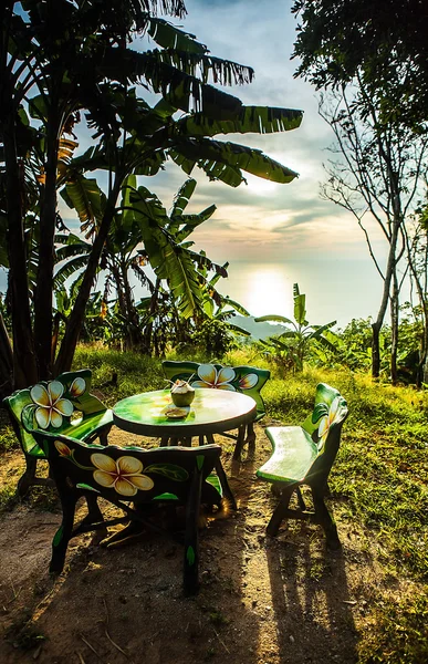 Café en la playa de la isla tropical - fondo de vacaciones —  Fotos de Stock