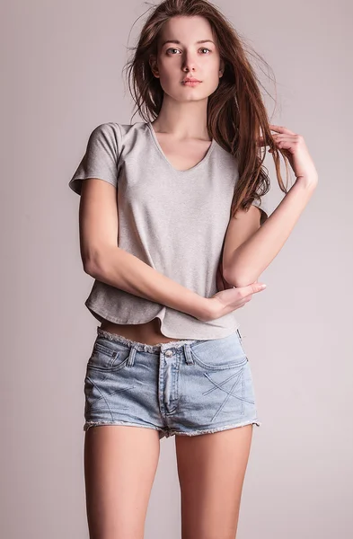 Young sensual model girl pose in studio. — Stock Photo, Image
