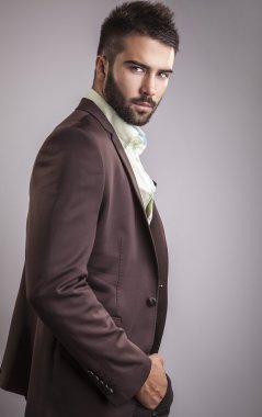 Zarif genç yakışıklı adam. Stüdyo moda portresi.