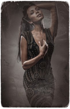 Retro genç güzel kadın portresi grunge tarzı.