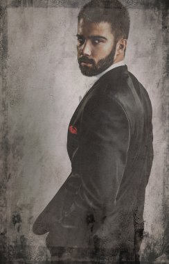 Retro genç çekici bir adam portresi grunge tarzı.