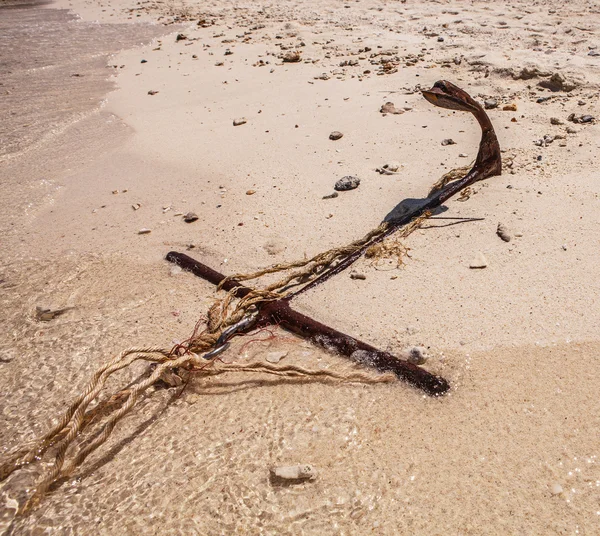 Rope for mooring boat on beach Royalty Free Stock Images